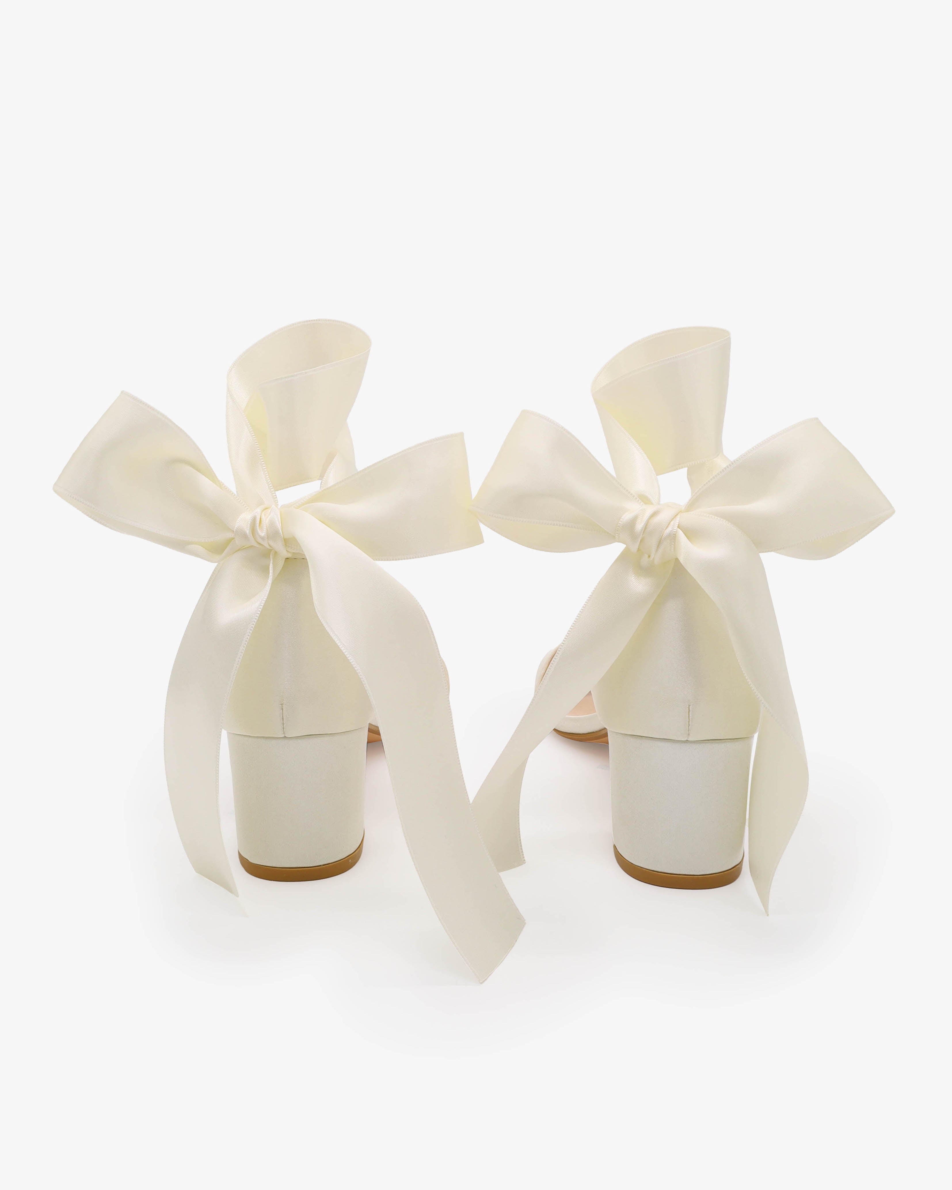 Satin Girls Block Heel Sandal with Wrapped Ribbon Tie
