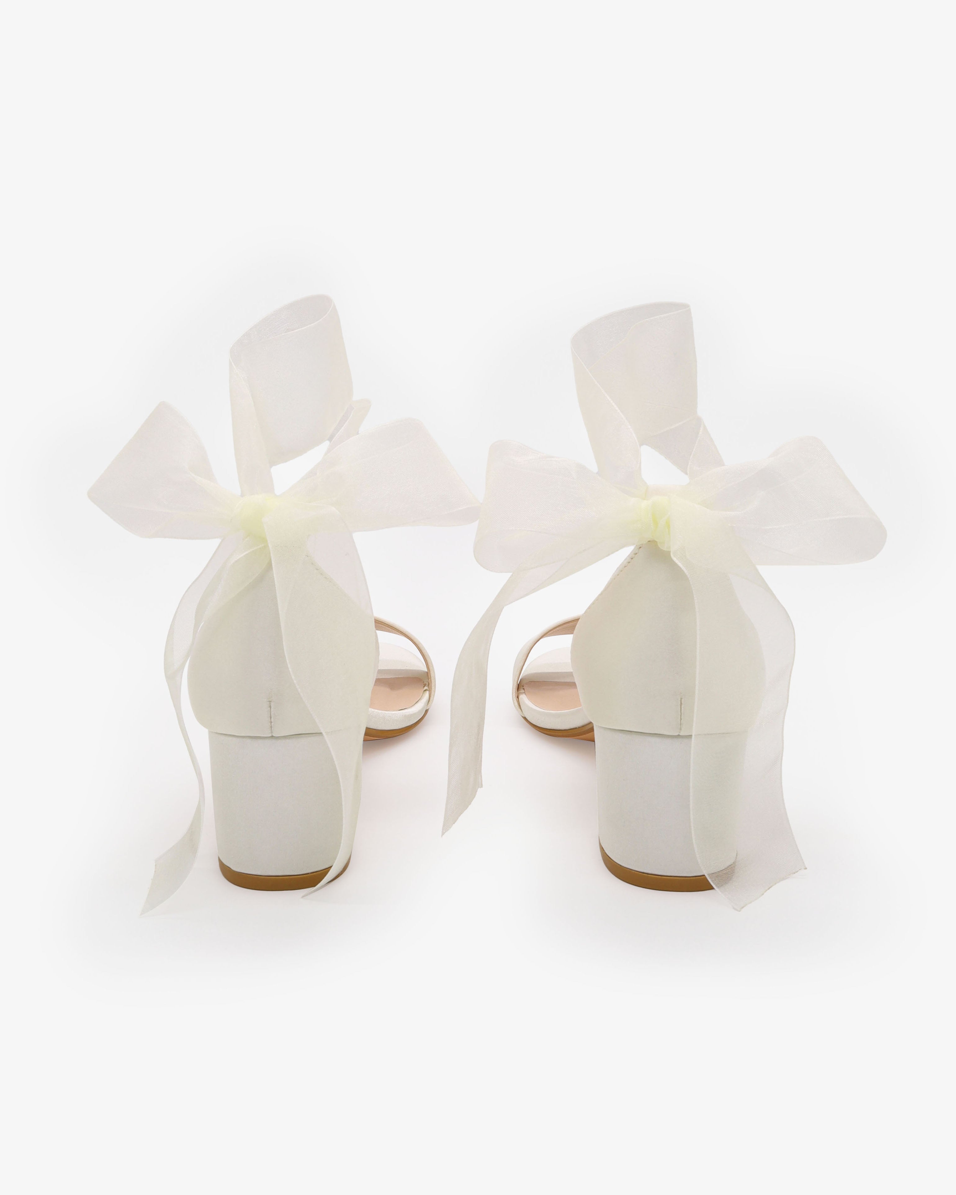 Satin Girls Block Heel Sandal with Wrapped Ribbon Tie