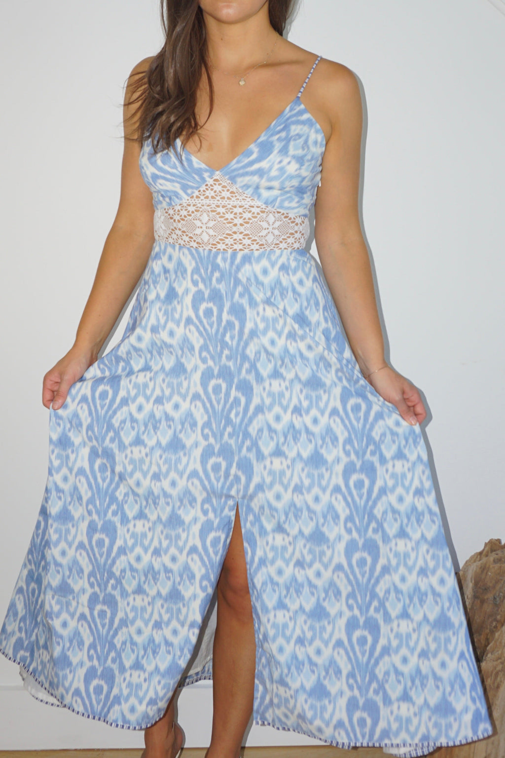 Isabella Dress in Faded Blue Ikat