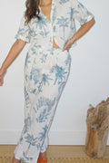 Brenna Pant in Faded Teal Palms
