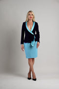 Satin Velvet Wrap Jacket with Turquoise Bow