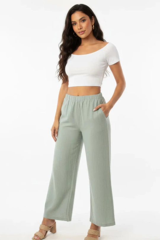 Another view: Relaxed Fit 100% Cotton Wide-Leg Pants with Side Pockets