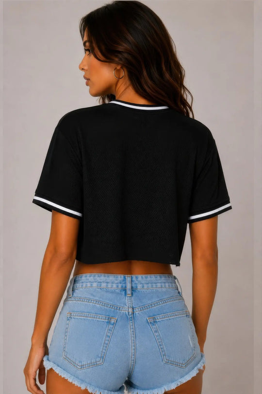 Another view: Micro Mesh Mexico Print Crop Top | Women's Graphic Cropped Tee
