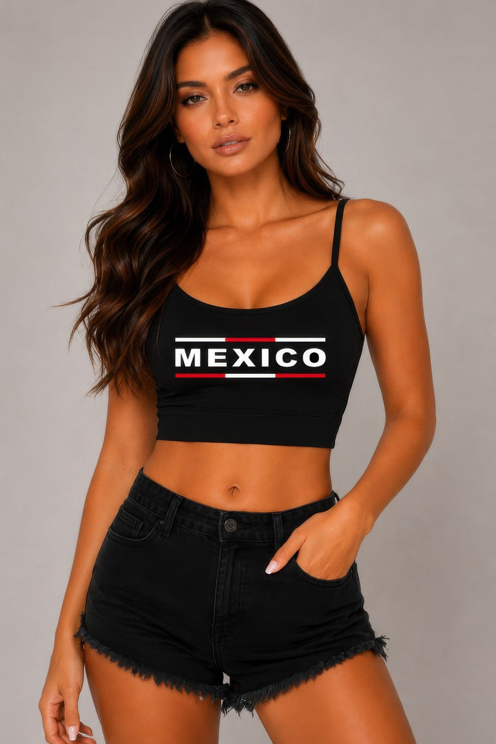 Black Mexico stripe-logo twist-back cami top