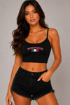 Black Mexico arch-logo twist-back cami top