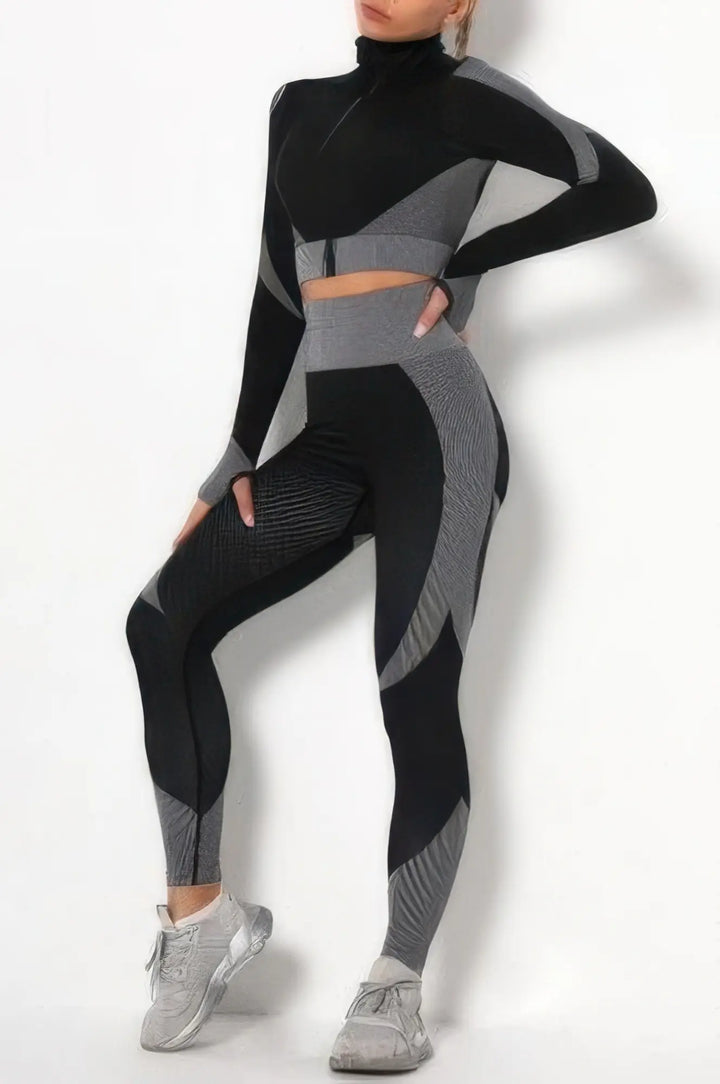 Women's Color-Block Long-Sleeve Activewear Set