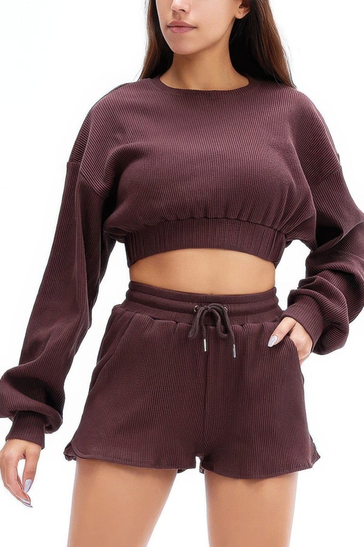 Women's Cropped Long-Sleeve Top & Drawstring Pants Set