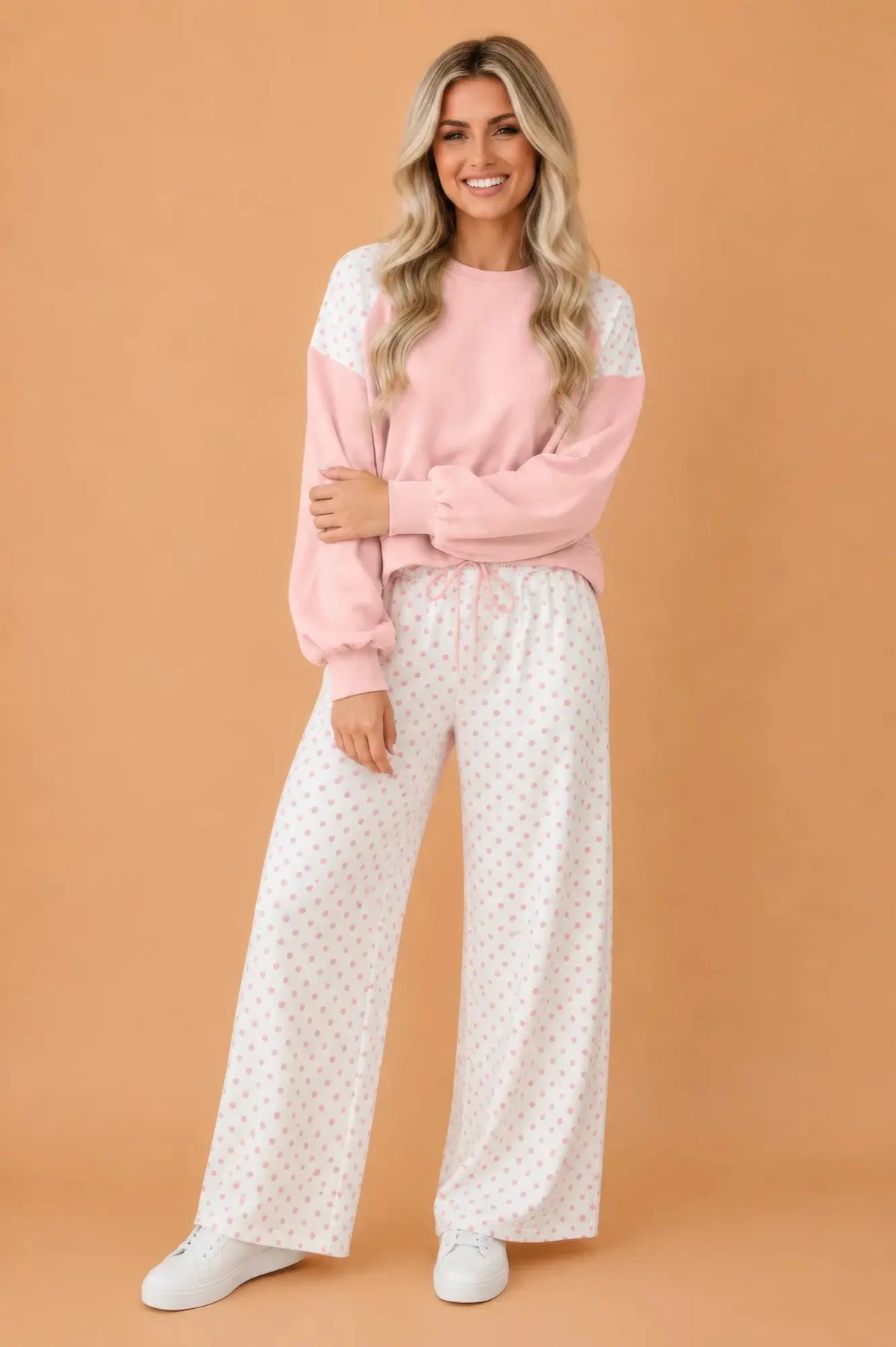 Polka-Dot Crop Sweatshirt & Wide-Leg Pants Set — photo 5