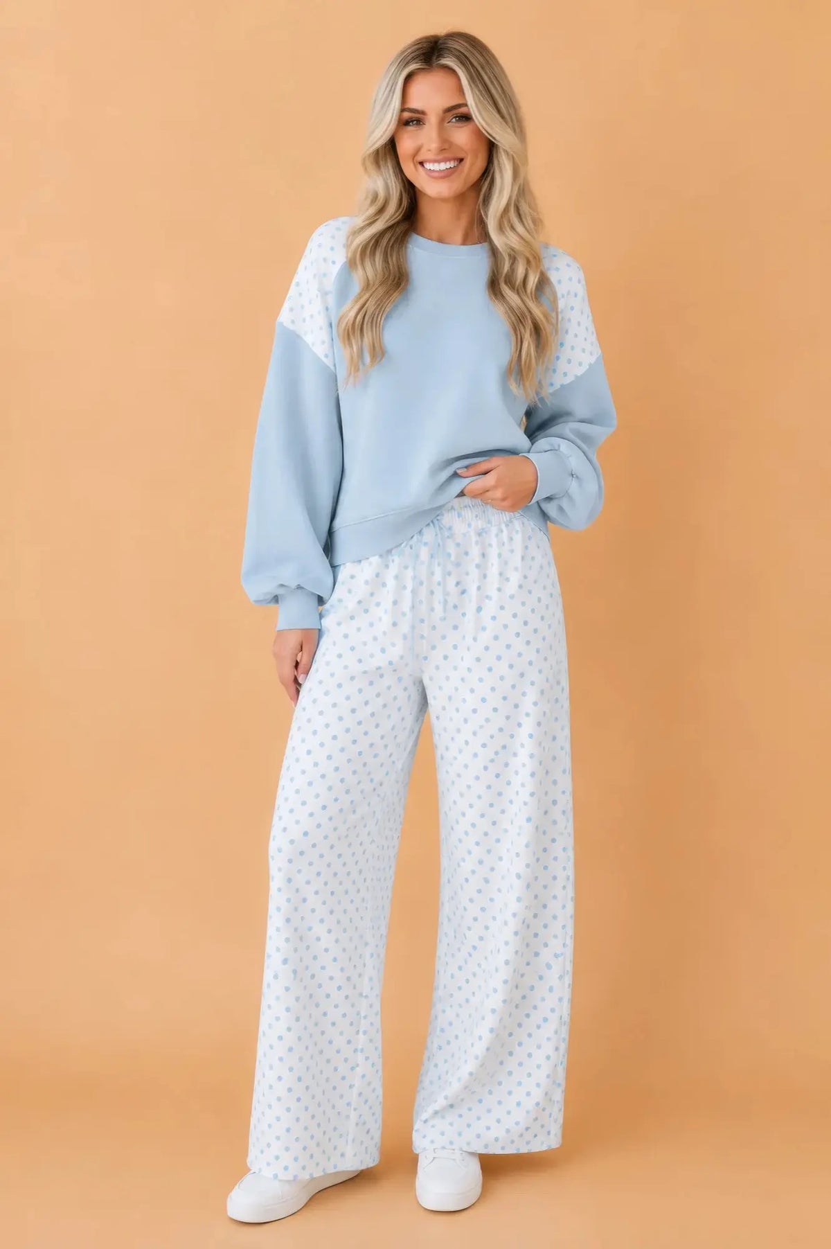 Polka-Dot Crop Sweatshirt & Wide-Leg Pants Set — photo 6