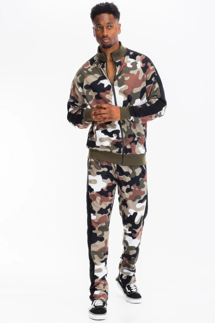 Men's Camo Stripe Track Jacket & Pants Set