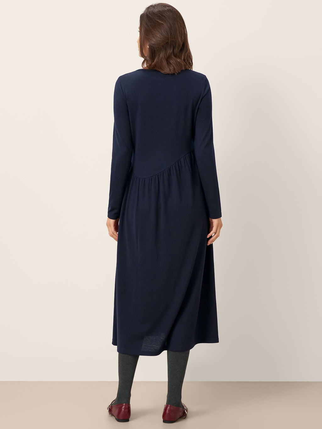 Wool Asymmetric Curved-Cut Midi Dress CALLIE