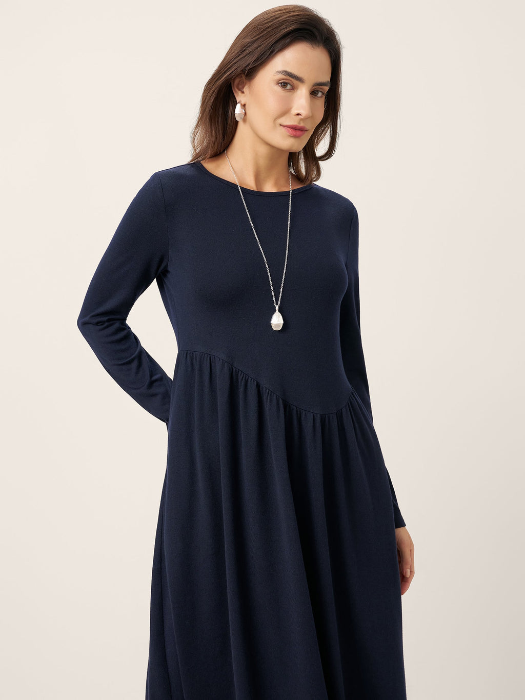 Wool Asymmetric Curved-Cut Midi Dress CALLIE