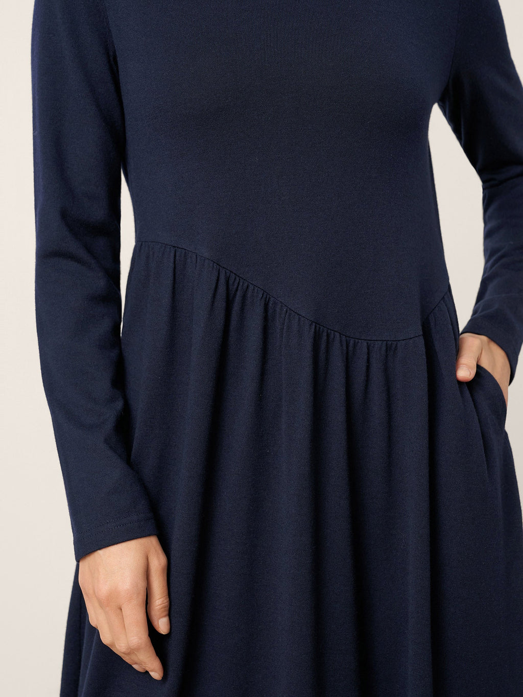 Wool Asymmetric Curved-Cut Midi Dress CALLIE