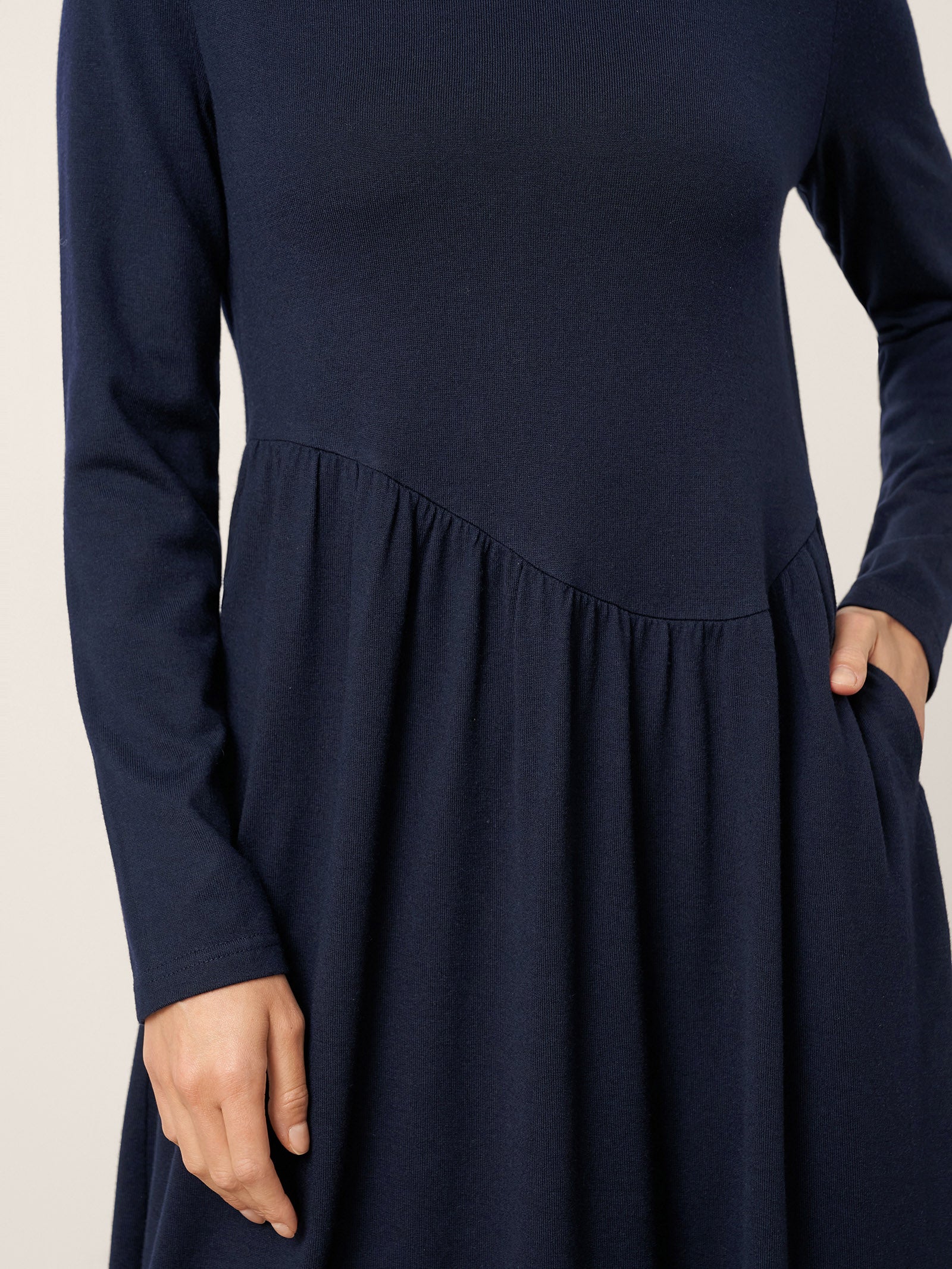 Wool Asymmetric Curved-Cut Midi Dress CALLIE