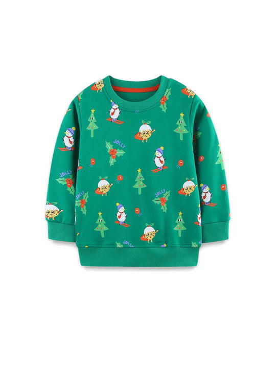 Another view: Kids’ Christmas Graphic Cotton Sweatshirt — Turquoise