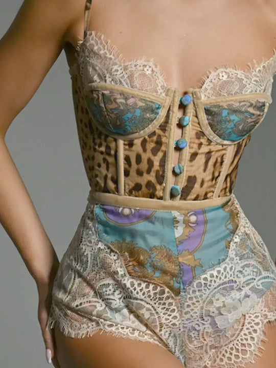 Another view: Leopard Print Lace Trim Romper