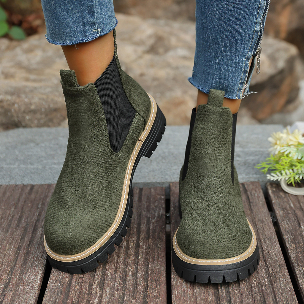 Women's Round Toe Square Heel Slip-On Boots | Fall Winter Fabric Boots
