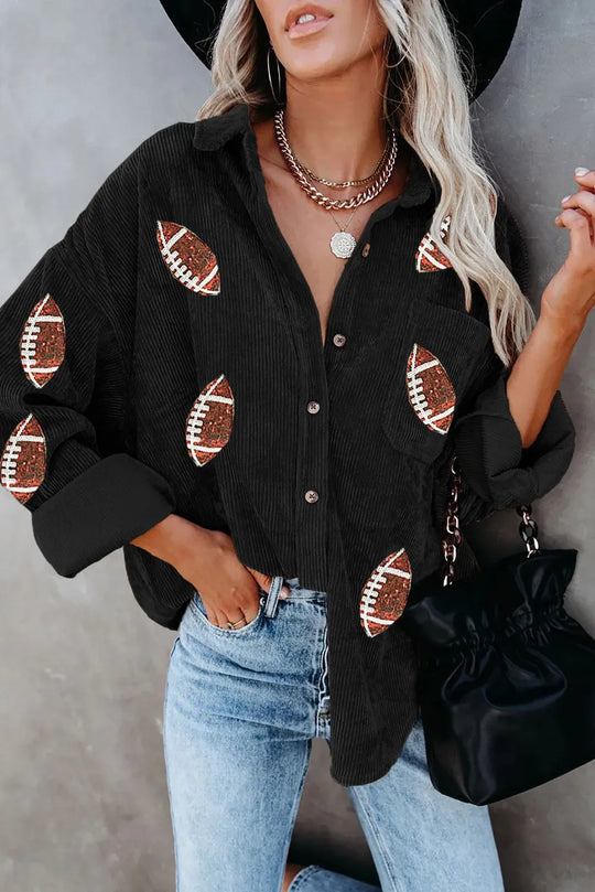 Another view: Sequin Football Button Up Long-Sleeve Jacket