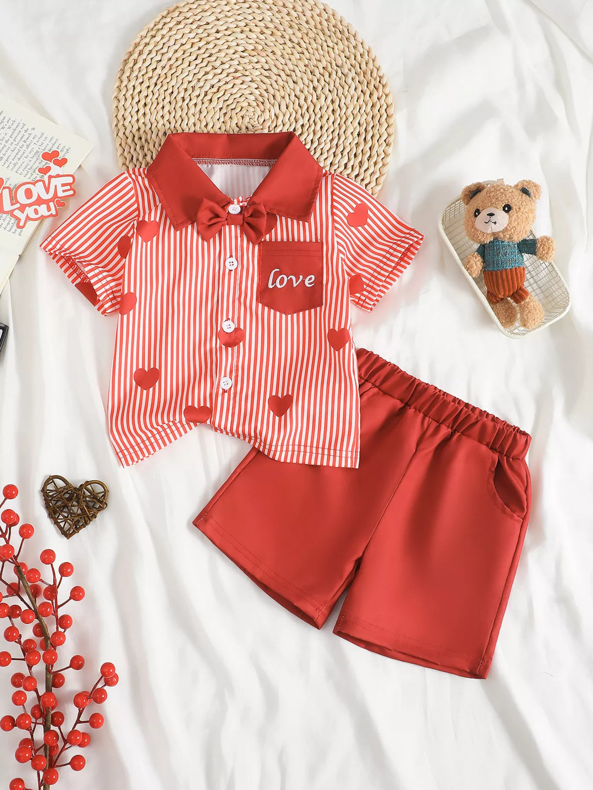Poppy Lane Lucky Clover Print Striped Shirt & Shorts Set