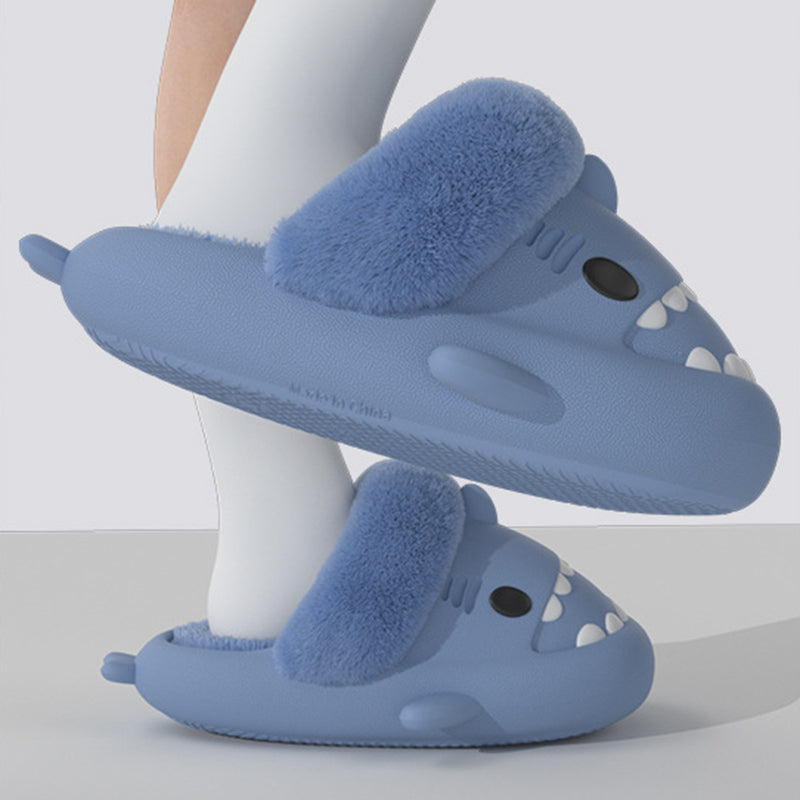 Shark Slippers Warm Fuzzy House Shoes | Detachable Fuzzy Winter Bedroom Slippers
