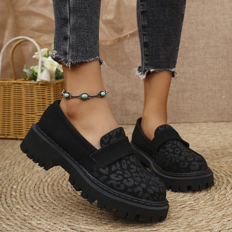 Women's Platform Loafers – British-Inspired PU Leather Slip-On Shoes with Chunky Sole