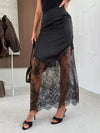 Women's asymmetrical lace-panel midi skirt
