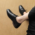 Women's British-Style Lace-Up Peep-Toe Oxford Shoes | Wax Cowhide Leather Flats