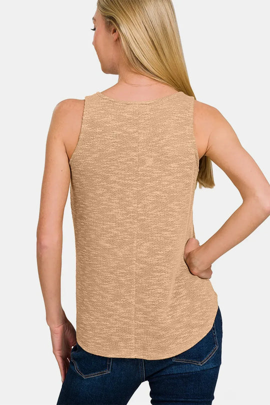 Another view: V-Neck Curved Hem Tank