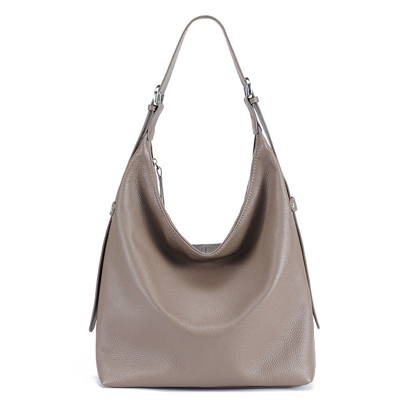 Women's Genuine Leather Bucket Shoulder Bag – Large Capacity Everyday Handbag