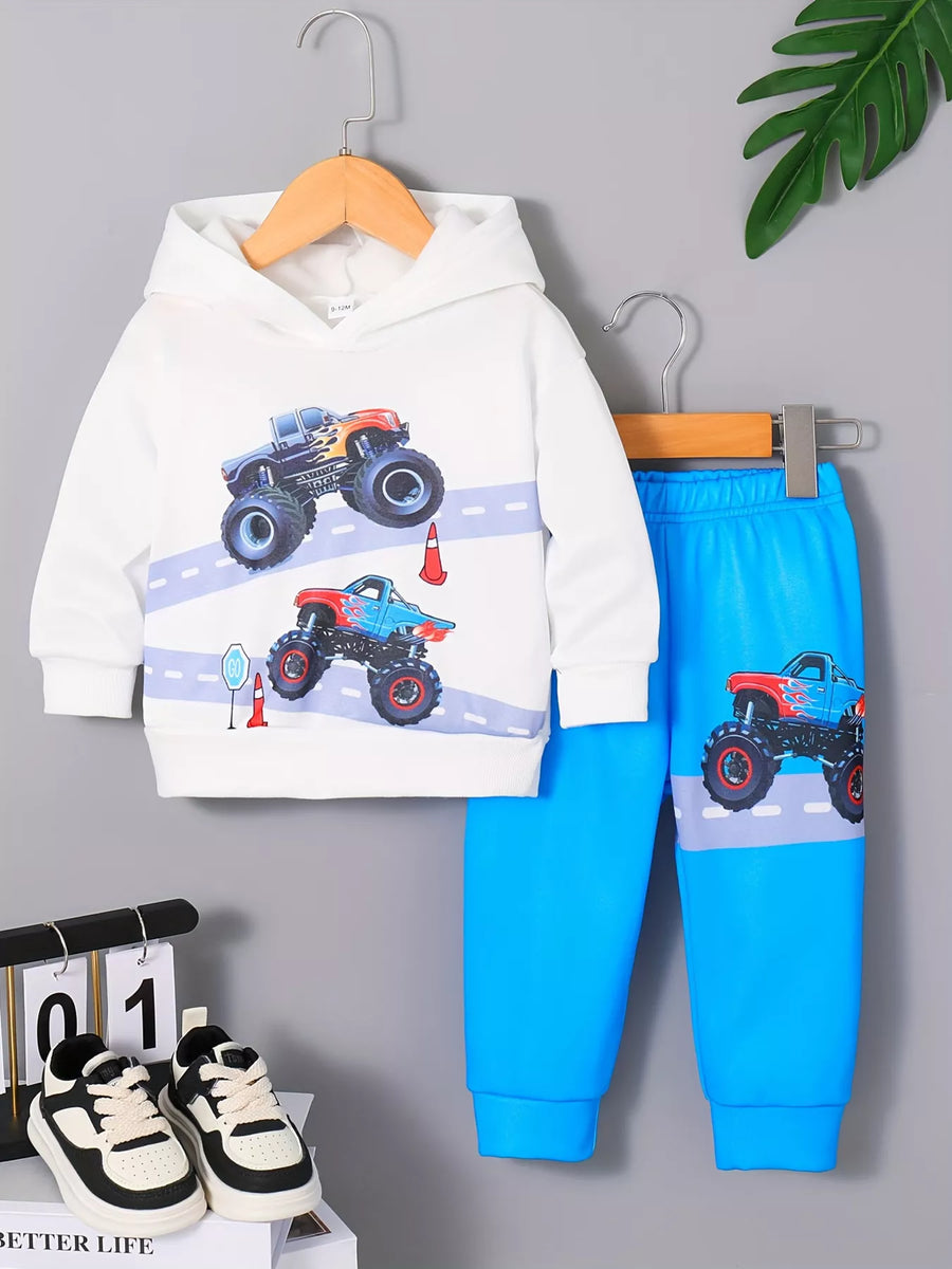 Baby Truck Hoodie & Pants Set — White