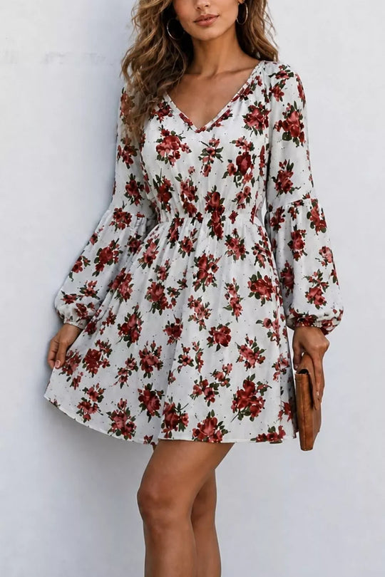 Another view: Floral Print Balloon Sleeve Mini Dress