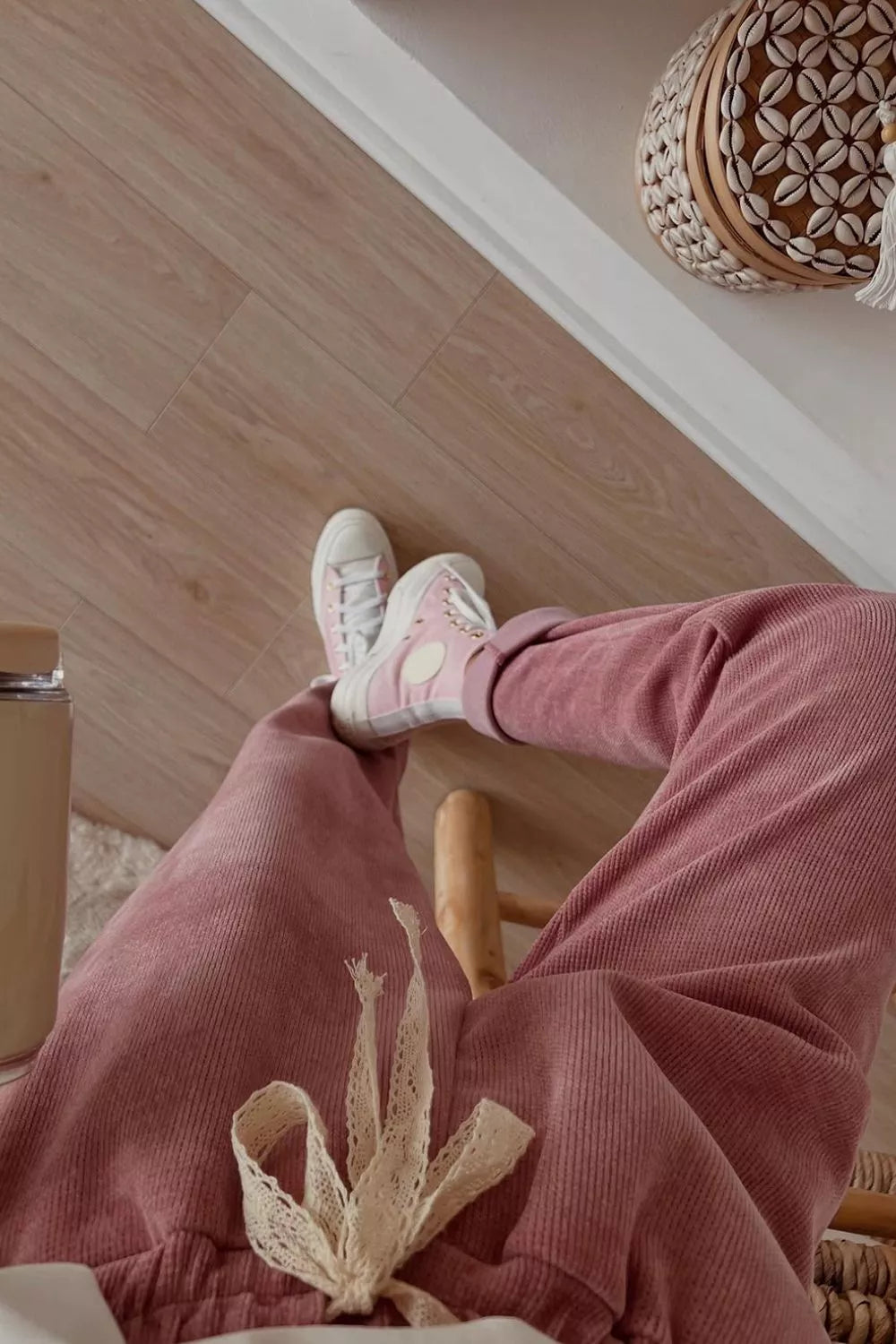 Lace Detail Dropped Shoulder Hoodie & Pants Set — Dusty Pink