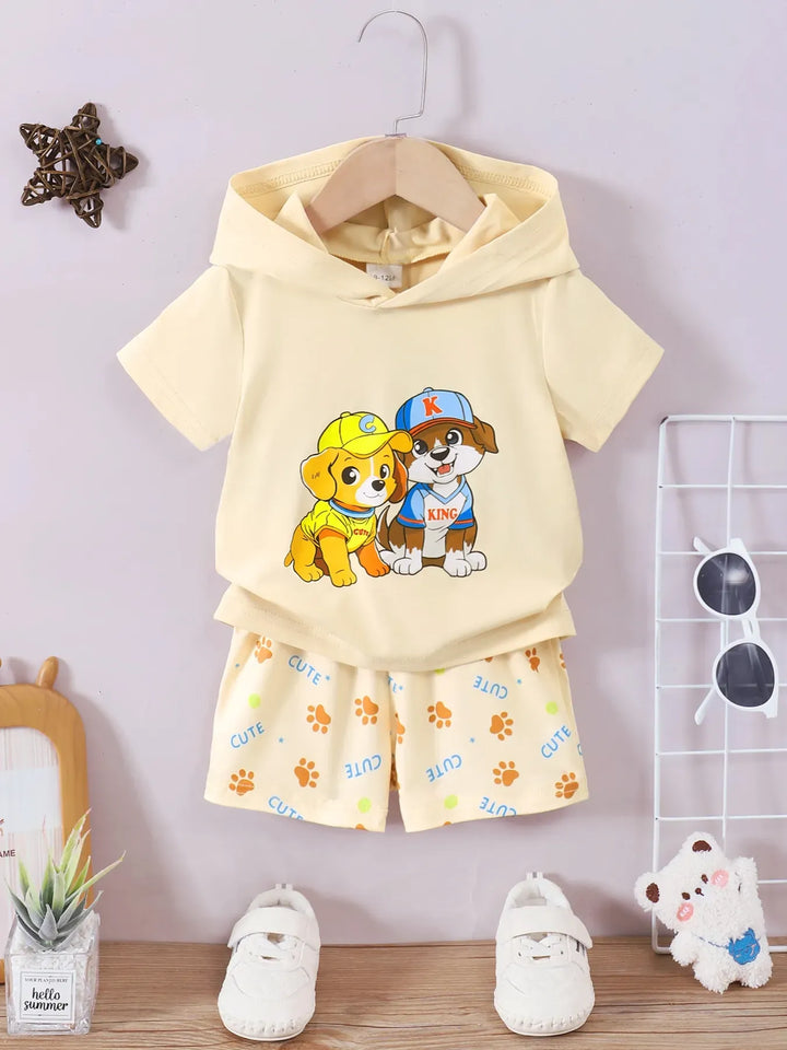 Dog Short-Sleeve Hoodie & Shorts Set — Pastel Yellow