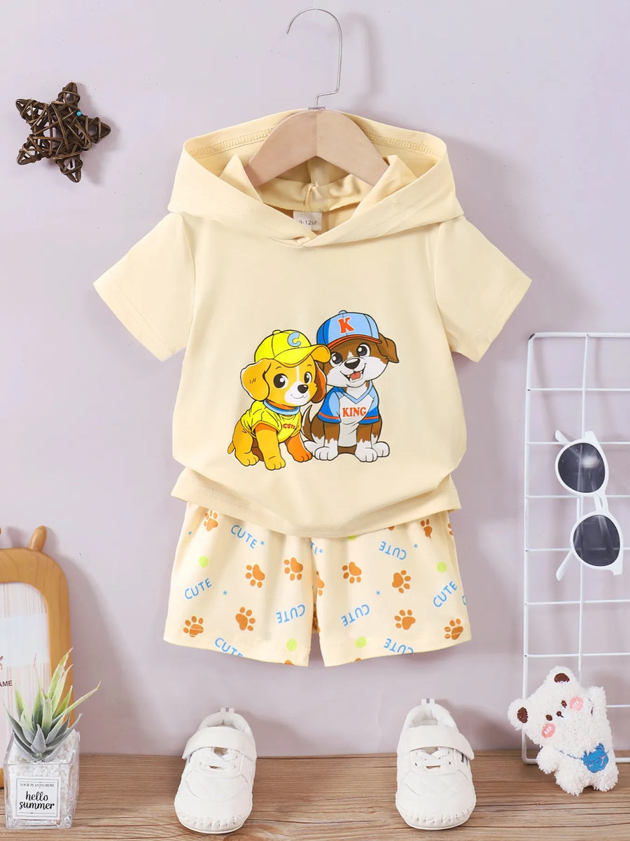 Dog Short-Sleeve Hoodie & Shorts Set — Pastel Yellow