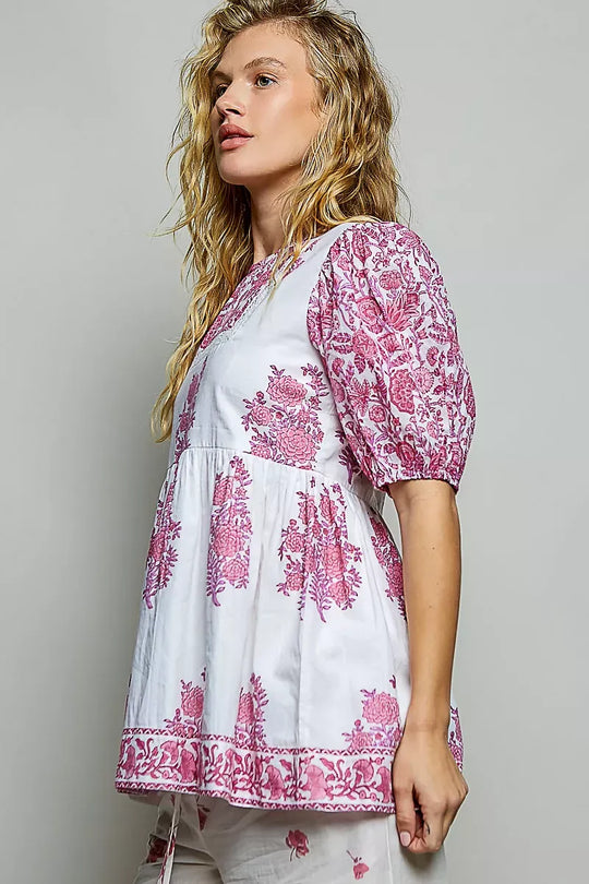 Another view: POL Vintage Hand Block Print Floral Woven Blouse