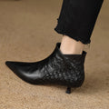 Women's Woven Full-Grain Sheepskin Ankle Boots | Pointed Toe Side Zipper Low Heel