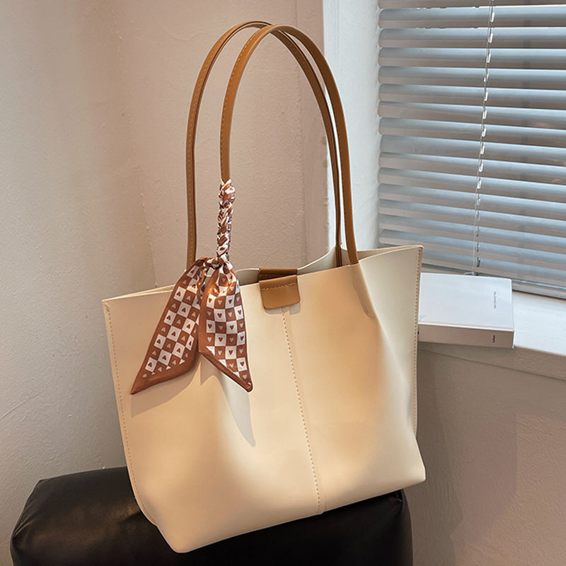Women's Spacious Spring Shoulder Bag Set - PU Leather Handbag with Scarf