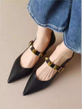 Women's Pointed-Toe Stud Heels | Single-Strap Buckle Flats with Rivet Detail