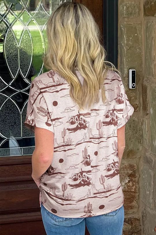Another view: Desert Sand Print Short-Sleeve Knit Top — Dust Storm