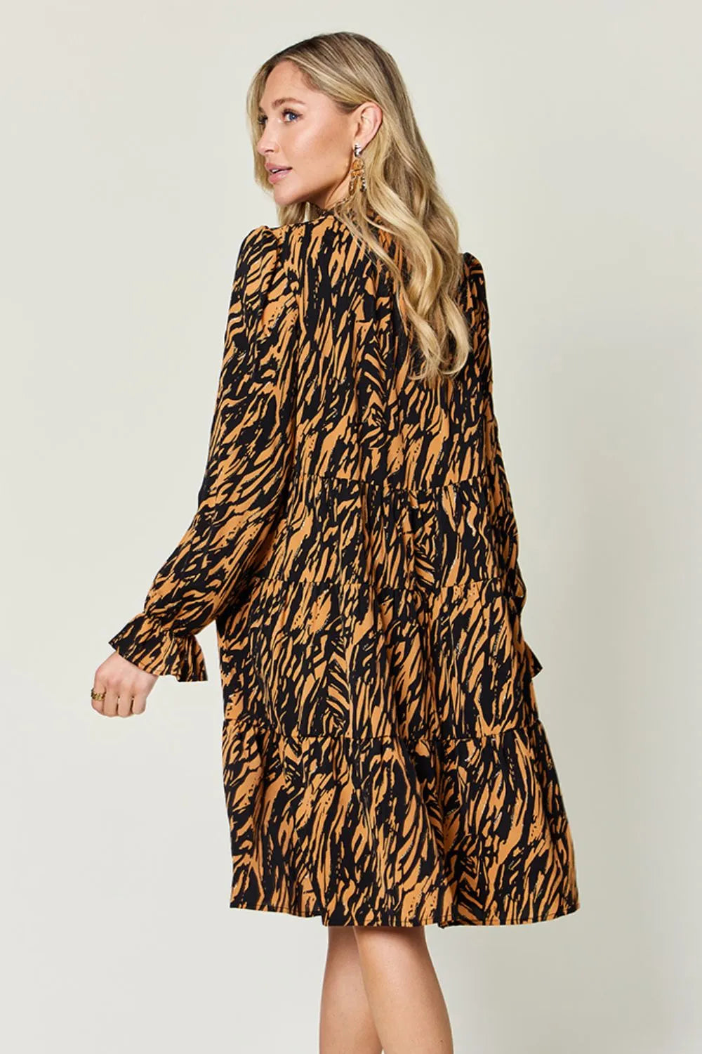 Plus Size Printed Ruffle-Hem Long-Sleeve Dress