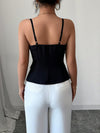 Black fitted button-front cami top for women