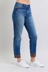 Judy Blue Camden Plaid Print Cuff Straight-Leg Jeans with Pockets — product view 3