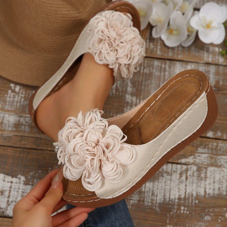 Women's Floral Wedge Sandals | Platform Mule Slides with Adjustable Ankle Strap