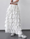 Women's white ruffle-layered cutout skirt