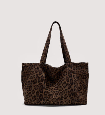 Women's Leopard Print Tote Bag – Suede Velvet Shoulder Handbag for Everyday Use