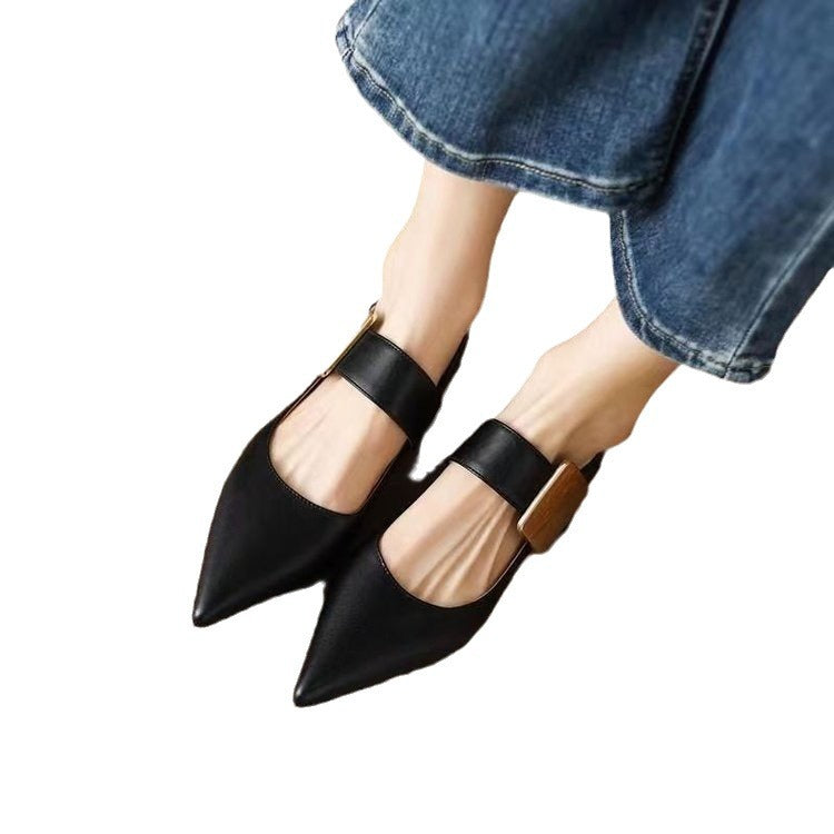 Women's Metallic Buckle Colorblock Chunky Heel Pumps – Slip-On Block Heel Shoes