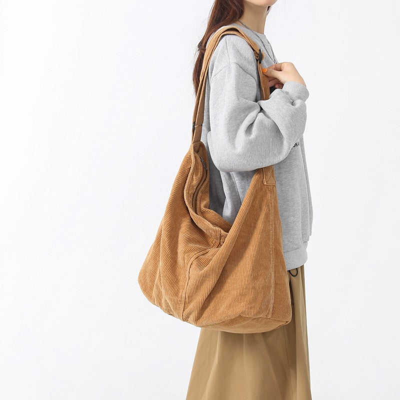 Corduroy Crossbody Bag – Spacious Retro Shoulder Bag for Women | Casual Minimalist Style