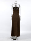 Brown halter-neck high-split longline top