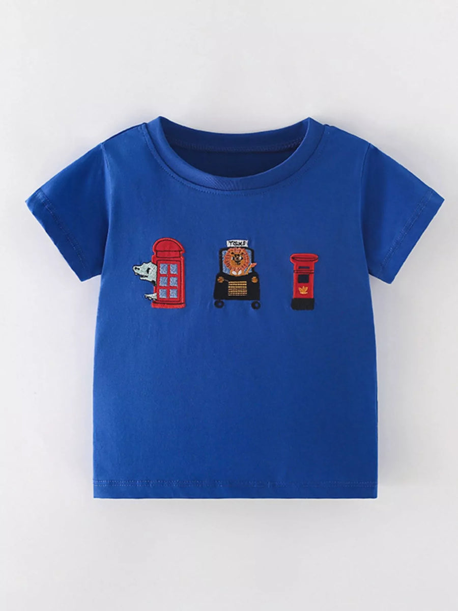 Kids' Embroidered Cotton-Blend T-Shirt – Dark Blue
