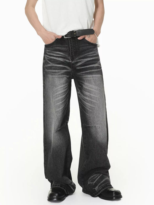Men's washed wide-leg jeans in charcoal gray